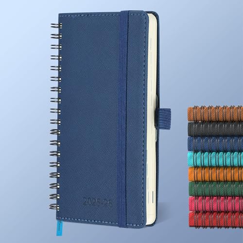 IN-LUXPRO Kalender 2025 2026 Wochenplaner,A6(16.6 x 9.7cm),18-Monate Buchkalender (Jul.2025-Dez.2026) Ringbuch mit Softcover,wochenkalender mit selbstklebendem Stifthalter,Marineblau. von IN-LUXPRO
