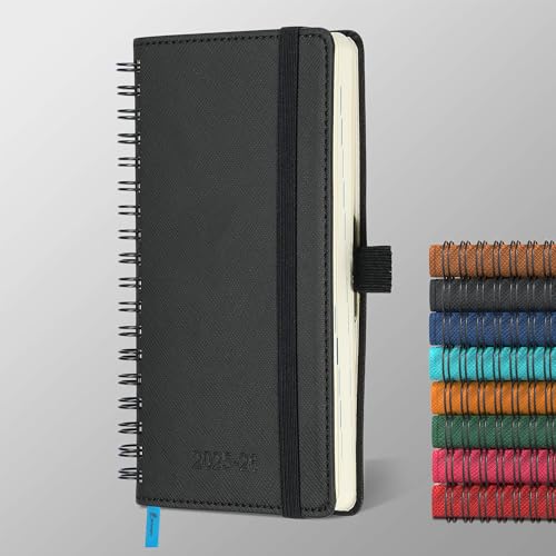 IN-LUXPRO Kalender 2025 2026 Wochenplaner,A6(16.6 x 9.7cm),18-Monate Buchkalender (Jul.2025-Dez.2026) Ringbuch mit Softcover,wochenkalender mit selbstklebendem Stifthalter,Schwarz. von IN-LUXPRO