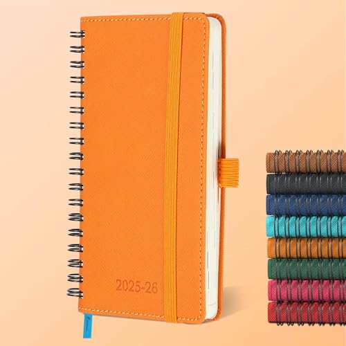 IN-LUXPRO Kalender 2025 2026 Wochenplaner,A6(16.6 x 9.7cm),18-Monate Buchkalender (Jul.2025-Dez.2026) Ringbuch mit Softcover,wochenkalender mit selbstklebendem Stifthalter,orange Farbe. von IN-LUXPRO