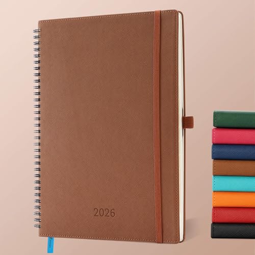 IN-LUXPRO Kalender 2026: A4 Ringbuch Buchkalender 29x21.7 cm Terminplaner 2026 Wochenplaner,12-Monate (Jan.- Dez.) mit 100 g/m² Papier Planer & Taschenkalender mit PU-Leder Braun von IN-LUXPRO