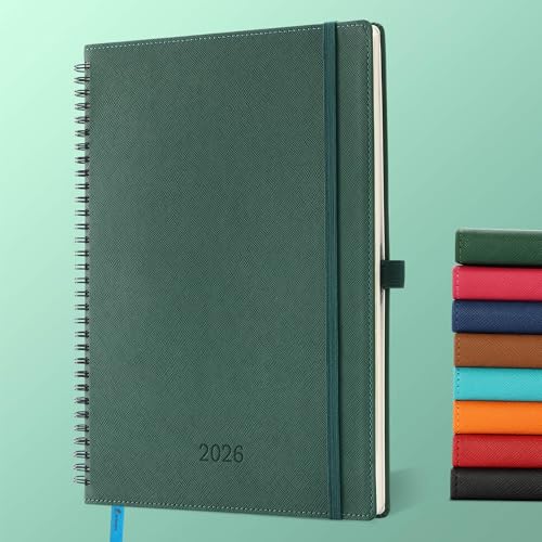 IN-LUXPRO Kalender 2026: A4 Ringbuch Buchkalender 29x21.7 cm Terminplaner 2026 Wochenplaner,12-Monate (Jan.- Dez.) mit 100 g/m² Papier Planer & Taschenkalender mit PU-Leder Grün von IN-LUXPRO