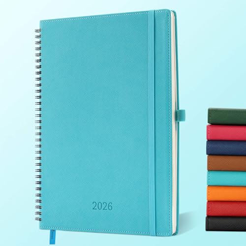 IN-LUXPRO Kalender 2026: A4 Ringbuch Buchkalender 29x21.7 cm Terminplaner 2026 Wochenplaner,12-Monate (Jan.- Dez.) mit 100 g/m² Papier Planer & Taschenkalender mit PU-Leder Hellblau von IN-LUXPRO