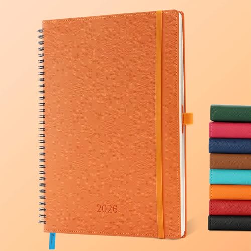 IN-LUXPRO Kalender 2026: A4 Ringbuch Buchkalender 29x21.7 cm Terminplaner 2026 Wochenplaner,12-Monate (Jan.- Dez.) mit 100 g/m² Papier Planer & Taschenkalender mit PU-Leder Orange Farbe von IN-LUXPRO