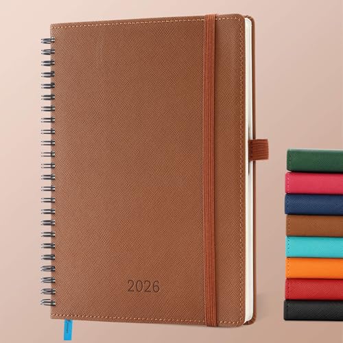 IN-LUXPRO Kalender 2026: A5 Ringbuch Buchkalender 21.9x16.4 cm Terminplaner 2026 Wochenplaner,12-Monate (Jan.- Dez.) mit 100 g/m² Papier Planer & Taschenkalender mit PU-Leder Braun von IN-LUXPRO