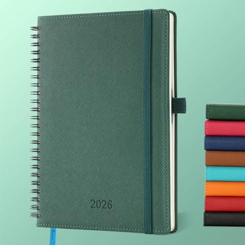 IN-LUXPRO Kalender 2026: A5 Ringbuch Buchkalender 21.9x16.4 cm Terminplaner 2026 Wochenplaner,12-Monate (Jan.- Dez.) mit 100 g/m² Papier Planer & Taschenkalender mit PU-Leder Grün von IN-LUXPRO