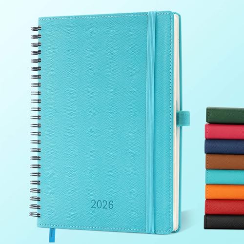 IN-LUXPRO Kalender 2026: A5 Ringbuch Buchkalender 21.9x16.4 cm Terminplaner 2026 Wochenplaner,12-Monate (Jan.- Dez.) mit 100 g/m² Papier Planer & Taschenkalender mit PU-Leder Hellblau von IN-LUXPRO