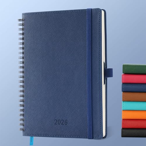IN-LUXPRO Kalender 2026: A5 Ringbuch Buchkalender 21.9x16.4 cm Terminplaner 2026 Wochenplaner,12-Monate (Jan.- Dez.) mit 100 g/m² Papier Planer & Taschenkalender mit PU-Leder Marineblau von IN-LUXPRO