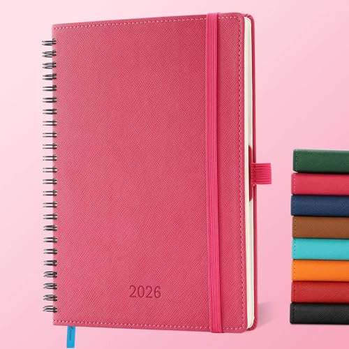 IN-LUXPRO Kalender 2026: A5 Ringbuch Buchkalender 21.9x16.4 cm Terminplaner 2026 Wochenplaner,12-Monate (Jan.- Dez.) mit 100 g/m² Papier Planer & Taschenkalender mit PU-Leder Rosenrot von IN-LUXPRO