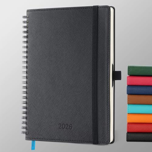 IN-LUXPRO Kalender 2026: A5 Ringbuch Buchkalender 21.9x16.4 cm Terminplaner 2026 Wochenplaner,12-Monate (Jan.- Dez.) mit 100 g/m² Papier Planer & Taschenkalender mit PU-Leder Schwarz von IN-LUXPRO