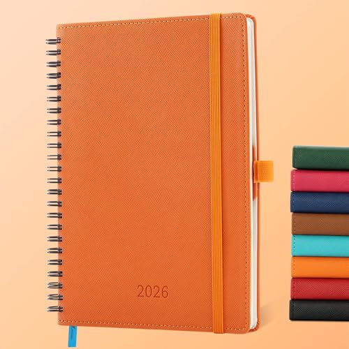 IN-LUXPRO Kalender 2026: A5 Ringbuch Buchkalender 22x17.5 cm Terminplaner 2026 Wochenplaner,12-Monate (Jan.- Dez.) mit 100 g/m² Papier Planer & Taschenkalender mit PU-Leder Orange Farbe von IN-LUXPRO