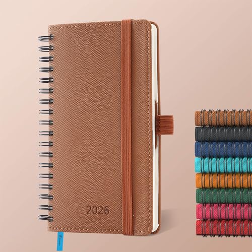 IN-LUXPRO Kalender 2026: A6 Ringbuch Buchkalender 16.4x9.6 cm Terminplaner 2026 Wochenplaner,12-Monate (Jan.- Dez.) mit 100 g/m² Papier Planer & Taschenkalender mit PU-Leder Braun von IN-LUXPRO