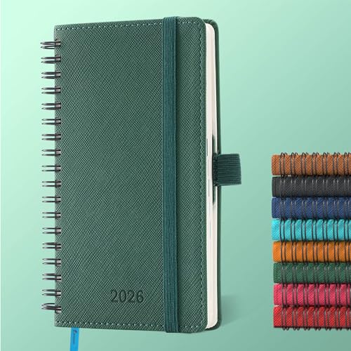 IN-LUXPRO Kalender 2026: A6 Ringbuch Buchkalender 16.4x9.6 cm Terminplaner 2026 Wochenplaner,12-Monate (Jan.- Dez.) mit 100 g/m² Papier Planer & Taschenkalender mit PU-Leder Grün von IN-LUXPRO