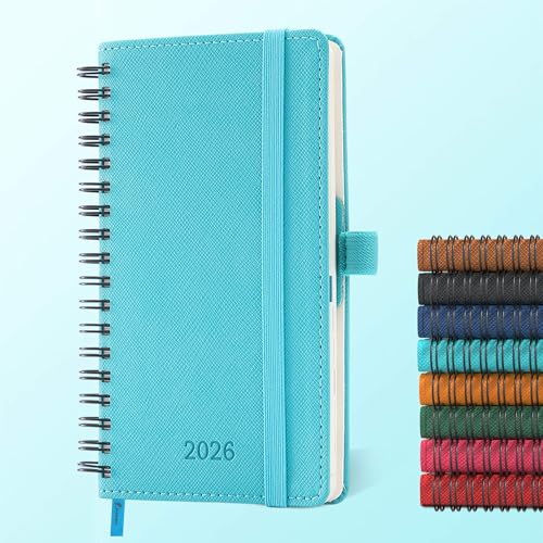 IN-LUXPRO Kalender 2026: A6 Ringbuch Buchkalender 16.4x9.6 cm Terminplaner 2026 Wochenplaner,12-Monate (Jan.- Dez.) mit 100 g/m² Papier Planer & Taschenkalender mit PU-Leder Hellblau von IN-LUXPRO