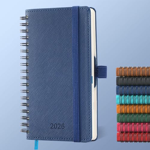 IN-LUXPRO Kalender 2026: A6 Ringbuch Buchkalender 16.4x9.6 cm Terminplaner 2026 Wochenplaner,12-Monate (Jan.- Dez.) mit 100 g/m² Papier Planer & Taschenkalender mit PU-Leder Marineblau von IN-LUXPRO