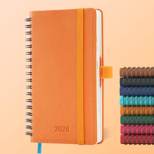 IN-LUXPRO Kalender 2026: A6 Ringbuch Buchkalender 16.4x9.6 cm Terminplaner 2026 Wochenplaner,12-Monate (Jan.- Dez.) mit 100 g/m² Papier Planer & Taschenkalender mit PU-Leder Orange Farbe von IN-LUXPRO