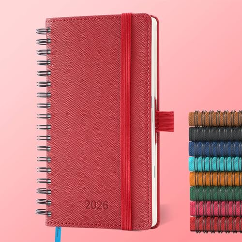 IN-LUXPRO Kalender 2026: A6 Ringbuch Buchkalender 16.4x9.6 cm Terminplaner 2026 Wochenplaner,12-Monate (Jan.- Dez.) mit 100 g/m² Papier Planer & Taschenkalender mit PU-Leder Rot von IN-LUXPRO