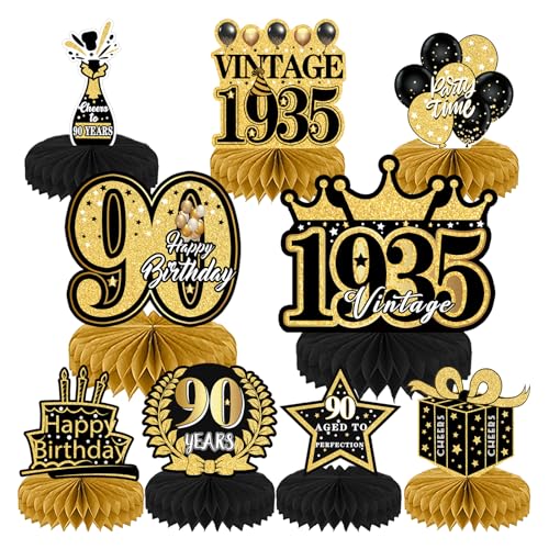 Bienenwaben Deko Set für 90. Geburtstag Elegante Geburtstagsdeko in Schwarz & Gold Happy Birthday Tischdeko für Jubiläum Party Feiern Bienenwaben Deko Set für 90. Geburtstag Elegante Geburtstagsdeko in Schwarz & Gold Happy Birthday Tischdeko für Jubiläum Party Feiern von INCNMAD