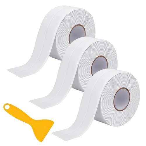 Dichtungsband Selbstklebend 3 Rollen Dichtband Wasserdichtes Klebeband Abdichtungsband PVC Fugendichtband für Badewanne Dusche Küche Toiletten und Bad Weiß (3.8 cm x 3,2 m) von INCNMAD
