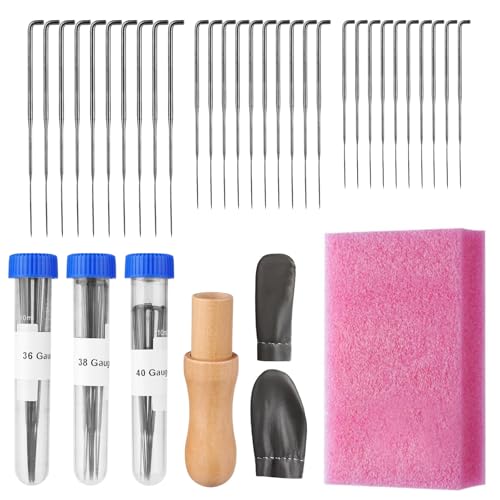Filznadeln zum Trockenfilzen 37 pcs Nadelfilz Set in 3 Größen Filznadel Nadelgriffe aus Holz, Nadelflaschen, Schaumstoffpolster, Fingerbett für Anfänger Oder Profis von INCNMAD