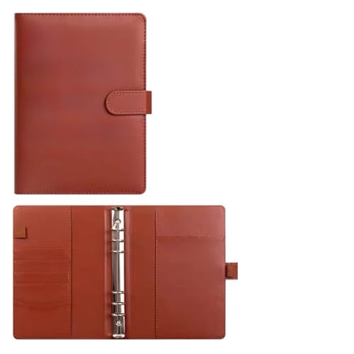 Ringbuch A5 Nachfüllbar PU Leder A5 Ringbuch Abdeckung 6 Löcher Binder Notizbuch Budget Organizer Ringbucheinlagen für Schulnotizen Reisetagebücher (Braun, Innenpapier Nicht Enthalten) von INCNMAD