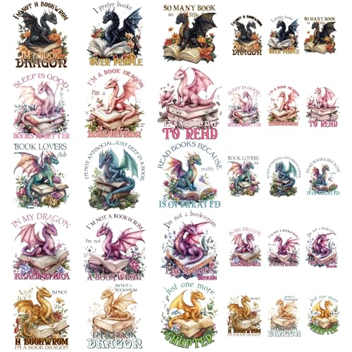 Drachen-Bügelbild für T-Shirts – 30 Blatt Blume DTF Transfers bereit zum Drücken Pterodaktylen Leseliebhaber Aufkleber Vinyl Design für Hut Tasche Kleidung DIY Kostüm Handwerk von INCOK