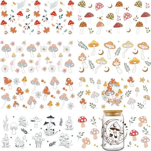 INCOK Aufkleber zum Aufkleben zum Basteln – 8 Bögen bunte Pilzblüten, UV-DTF-Aufkleber für 473 ml Glasmond, Ahornblatt-Muster, Glasbecher, Warps, Aufkleber, DIY, kreative Geschenke INCOK Aufkleber zum Aufkleben zum Basteln – 8 Bögen bunte Pilzblüten, UV-DTF-Aufkleber für 473 ml Glasmond, Ahornblatt-Muster, Glasbecher, Warps, Aufkleber, DIY, kreative Geschenke von INCOK