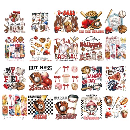 INCOK Baseball DTF Transfers, Wärme-Druckfertig, 20 Blatt, Retro-Ball, Sport, Bügelbilder, Vinyl-Design, Bügelbilder für Spieltag, Kleidung, T-Shirt, Hut, Kissen, Tasche, DIY-Kostüm INCOK Baseball DTF Transfers, Wärme-Druckfertig, 20 Blatt, Retro-Ball, Sport, Bügelbilder, Vinyl-Design, Bügelbilder für Spieltag, Kleidung, T-Shirt, Hut, Kissen, Tasche, DIY-Kostüm von INCOK