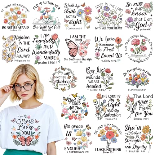 INCOK Bibelvers DTF Transfers, bereit zum Drücken, 20 Blatt Blume, Schmetterling, motivierend, christlich, zum Aufbügeln, Vinyl-Design für T-Shirts, Kleidung, Jacken, Kapuzenpullover, Taschen, DIY INCOK Bibelvers DTF Transfers, bereit zum Drücken, 20 Blatt Blume, Schmetterling, motivierend, christlich, zum Aufbügeln, Vinyl-Design für T-Shirts, Kleidung, Jacken, Kapuzenpullover, Taschen, DIY von INCOK