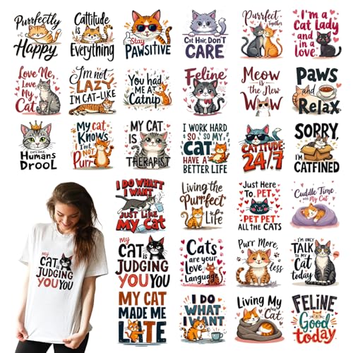 INCOK Bügelbilder mit Katzenmotiv, 30 Blatt, lustige Tier-DTF-Transfers, bereit zum Aufbügeln, Vinyl-Design-Aufnäher für Abschlussfeiern, T-Shirts, Kleidung, Hut, Tasche, DIY, Handwerk INCOK Bügelbilder mit Katzenmotiv, 30 Blatt, lustige Tier-DTF-Transfers, bereit zum Aufbügeln, Vinyl-Design-Aufnäher für Abschlussfeiern, T-Shirts, Kleidung, Hut, Tasche, DIY, Handwerk von INCOK