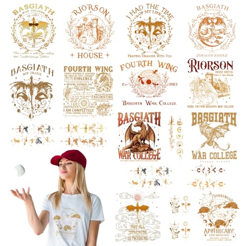 INCOK Drachen-Bügelbilder – 26 Blatt Gold DTF Transfers Heat Ready to Press Iron on Patches Vinyl Design für T-Shirts, Kleidung, Hut, Tasche, DIY Kostüm Dekor für vierte Flügel Buchliebhaber Fans INCOK Drachen-Bügelbilder – 26 Blatt Gold DTF Transfers Heat Ready to Press Iron on Patches Vinyl Design für T-Shirts, Kleidung, Hut, Tasche, DIY Kostüm Dekor für vierte Flügel Buchliebhaber Fans von INCOK