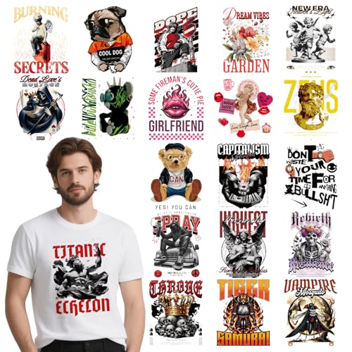 INCOK Hip-Hop-Aufkleber zum Aufbügeln – 20 Stück lustige Tier-Aufkleber zum Aufbügeln für Kleidung, coole DTF-Übertragungen, bereit zum Drücken, für Streetwear, Hut, Jacken, Rucksäcke, Hoodie von INCOK