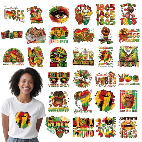 INCOK Juneteenth Bügelbilder für T-Shirts – 30 Blatt schwarze Frauen DTF Transfers Ready to Press Black History Iron on Vinyl Design für Juneteenth Party Kleidung Jacke Hut Tasche DIY Dekorationen von INCOK