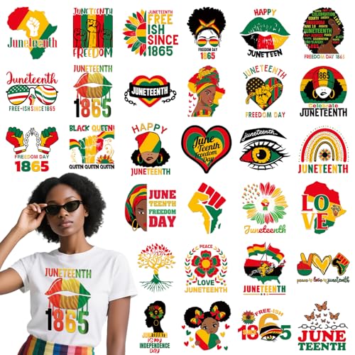 INCOK Juneteenth DTF Transfers, bereit zum Drücken, 30 Blatt, schwarze Frauen, Bügelbilder für T-Shirts, schwarze Geschichte, zum Aufbügeln auf Vinyl, Design für Juneteenth Party, Kleidung, Jacke, Hut von INCOK