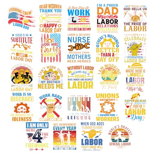 INCOK Labor Day DTF Ready to Press Heat Transfers - 24 Sheets Worker Iron on Transfers for T-Shirts Iron on Patches Decals Funny for Clothes Pants Jacket Hat DIY Crafts Labor Day Party Costume INCOK Labor Day DTF Ready to Press Heat Transfers - 24 Sheets Worker Iron on Transfers for T-Shirts Iron on Patches Decals Funny for Clothes Pants Jacket Hat DIY Crafts Labor Day Party Costume von INCOK