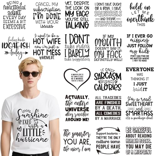 INCOK Lustige Bügelbilder für T-Shirts – 20 Blatt Humor Zitate DTF Transfers Ready to Press Iron on Decals Vinyl Design für Kleidung Jacke Hut Tasche DIY Kostüm Dekorationen INCOK Lustige Bügelbilder für T-Shirts – 20 Blatt Humor Zitate DTF Transfers Ready to Press Iron on Decals Vinyl Design für Kleidung Jacke Hut Tasche DIY Kostüm Dekorationen von INCOK