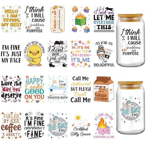 INCOK Rub on Transfers for Crafts - 20 Sheets Satirical Sprüche UV DTF Glas Cup Wrap Aufkleber für 473.6 g Wasserkelch Lustige Ente Transfers Aufkleber Decals für Tasse, Laptop, Handyhülle INCOK Rub on Transfers for Crafts - 20 Sheets Satirical Sprüche UV DTF Glas Cup Wrap Aufkleber für 473.6 g Wasserkelch Lustige Ente Transfers Aufkleber Decals für Tasse, Laptop, Handyhülle von INCOK