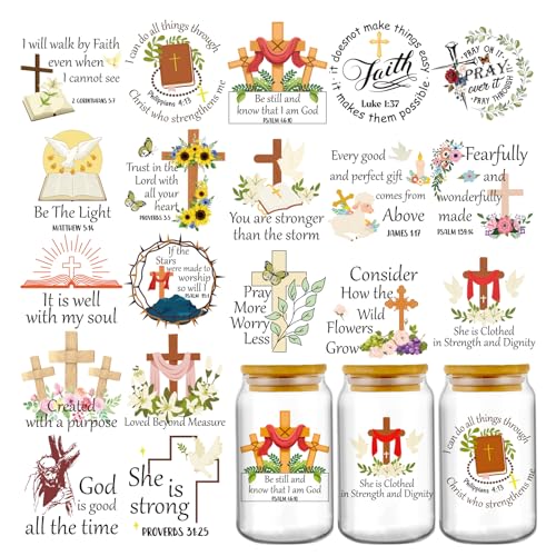 INCOK Rub-on-Transfers zum Basteln, 20 Blatt Bibelvers-Kranz, Tassenwickel für 473 ml Becher, Aufschrift "It is Well with My Soul Christian Zitates", Kaffeetasse, UV-DTF-Aufkleber von INCOK