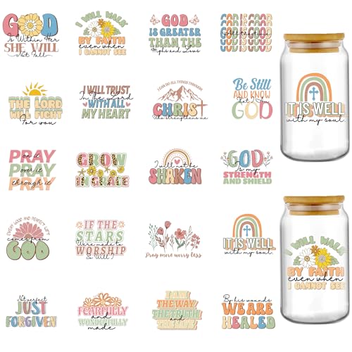 INCOK Rub-on-Transfers zum Basteln – 20 Blatt Bibelvers UV DTF Cup Wraps für Glas Wasserflasche Retro Christian Motivation Spruch Tasse Transfer Aufkleber Personalisierte religiöse Geschenk-Aufkleber von INCOK