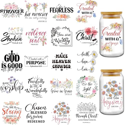 INCOK Rub-on-Transfers zum Basteln – 20 Blatt christliche UV-DTF-Becherfolien für 473 ml Glasbecher, motivierende Bibelvers-Zitate, Tumbler-Wraps, religiöses Geschenk, Kirche, DIY-Dekoration INCOK Rub-on-Transfers zum Basteln – 20 Blatt christliche UV-DTF-Becherfolien für 473 ml Glasbecher, motivierende Bibelvers-Zitate, Tumbler-Wraps, religiöses Geschenk, Kirche, DIY-Dekoration von INCOK