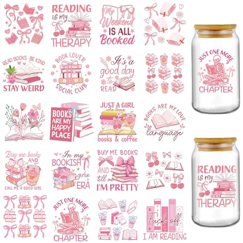 INCOK Rub-on-Transfers zum Basteln – 20 Blatt rosa Schleifen, Lesemotiv, 473 ml, UV-DTF-Glasbecher, Coquette Cherry Books, Aufkleber für Wasserkelch, DIY kreative Urlaubsgeschenke INCOK Rub-on-Transfers zum Basteln – 20 Blatt rosa Schleifen, Lesemotiv, 473 ml, UV-DTF-Glasbecher, Coquette Cherry Books, Aufkleber für Wasserkelch, DIY kreative Urlaubsgeschenke von INCOK