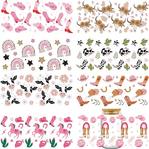 INCOK Rub-on-Transfers zum Basteln – 8 Blatt rosa Cowgirl-Stiefel, Hüte, UV-DTF-Becher für Wasserkelch, Milchkuh-Pferde-Muster, Aufkleber für Libbey Cup, DIY, kreative Geschenke für Mädchen INCOK Rub-on-Transfers zum Basteln – 8 Blatt rosa Cowgirl-Stiefel, Hüte, UV-DTF-Becher für Wasserkelch, Milchkuh-Pferde-Muster, Aufkleber für Libbey Cup, DIY, kreative Geschenke für Mädchen von INCOK