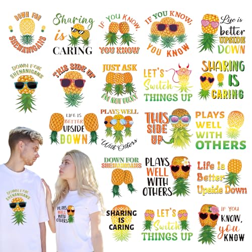 INCOK Upside Down Ananas-Bügelbilder – 20 Blatt lustige DTF-Übertragungen, Hitze, bereit zum Drücken, Vinyl-Design für Kleidung, Party, T-Shirt, Hut, Kissen, Tasche, DIY-Kostüm von INCOK