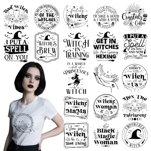INCOK Witchy DTF Ready to Press Heat Transfers - 20 Sheets Goth Iron On Patches for T-Shirts Iron on Decal Stickers Vinyl Designs for Hoodies Couple Outfits Hats Quilts DIY Crafts Decor von INCOK