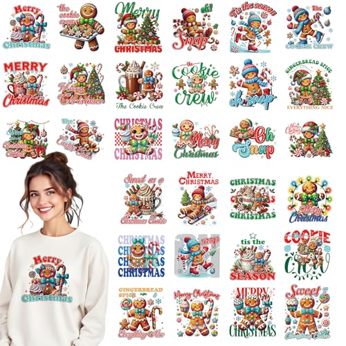 Lebkuchenmann Bügelbilder – 30 Blatt Weihnachten DTF Transfers Ready to Press Merry Christmas Iron on Decals Patches Xmas Heat Transfers for Clothes Bag Covers DIY Craft Decorations von INCOK