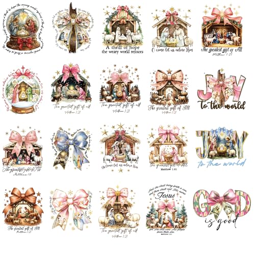 Schleife Krippe DTF Transfers Ready to Press - Coquettte Heat Transfers for T Shirts Christian Jesus Iron On Decals Patches for Clothing Hats Hoodie Curtains Backpacks DIY Christmas Costume von INCOK