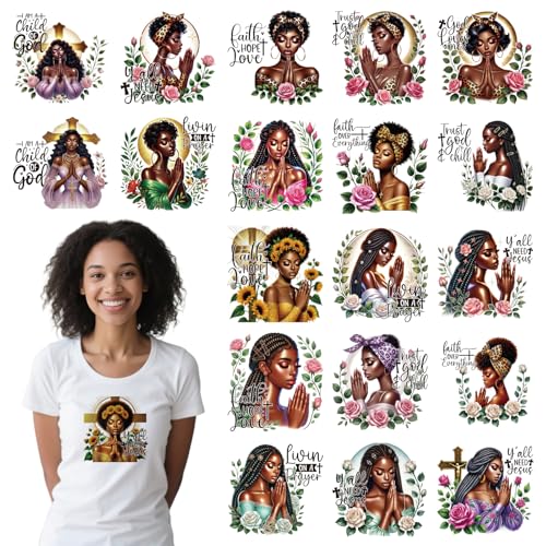 Schwarze Frauen Bügelbilder – 20 Blatt afrikanische Blumen DTF Transfers bereit zum Drücken, christlicher Bibelvers Gebet zum Aufbügeln, Vinyl-Design für Hut, Tasche, Kleidung, T-Shirt, DIY, Basteln Schwarze Frauen Bügelbilder – 20 Blatt afrikanische Blumen DTF Transfers bereit zum Drücken, christlicher Bibelvers Gebet zum Aufbügeln, Vinyl-Design für Hut, Tasche, Kleidung, T-Shirt, DIY, Basteln von INCOK