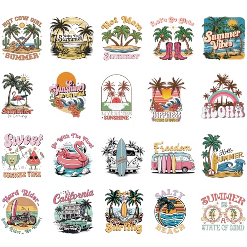 Summer DTF Transfers, Wärmeübertragung, bereit zum Drücken, 20 Blatt, Vintage-Retro-Sommer-Aufkleber, zum Aufbügeln, Vinyl-Design-Flicken für Abschlussfeier, T-Shirts, Kleidung, Hut, Tasche, DIY Summer DTF Transfers, Wärmeübertragung, bereit zum Drücken, 20 Blatt, Vintage-Retro-Sommer-Aufkleber, zum Aufbügeln, Vinyl-Design-Flicken für Abschlussfeier, T-Shirts, Kleidung, Hut, Tasche, DIY von INCOK