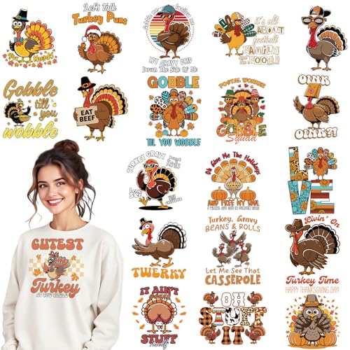 Thanksgiving DTF Transfers, bereit zum Drücken, 20 Blatt, DIY Thanksgiving Day Shirts für Frauen, Herbst, Türkei, Bügelbilder, Hitze-Aufkleber, Aufkleber für Hoodie, Jacke, Kissen, Kleidung von INCOK