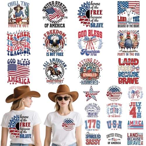 Unabhängigkeitstag Bügelbilder – 24 Blatt 4. Juli DTF Transfers bereit zum Drücken für US-T-Shirts, Western-Cowboy-Schleife, Vinyl-Design-Aufkleber für Patriot Day Paraden, Kleidung, amerikanische Unabhängigkeitstag Bügelbilder – 24 Blatt 4. Juli DTF Transfers bereit zum Drücken für US-T-Shirts, Western-Cowboy-Schleife, Vinyl-Design-Aufkleber für Patriot Day Paraden, Kleidung, amerikanische von INCOK