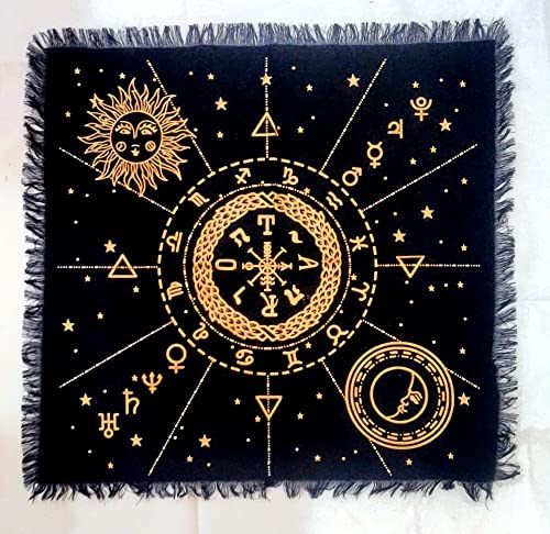 INDACORIFY Altar-Tischdecke mit Fransen Alter Tarot Hexerei Spread Tischdecke Meditations-Spirituelles heiliges Tuch 18 x 18 Zoll (Goldene himmlische Konstellation) von INDACORIFY